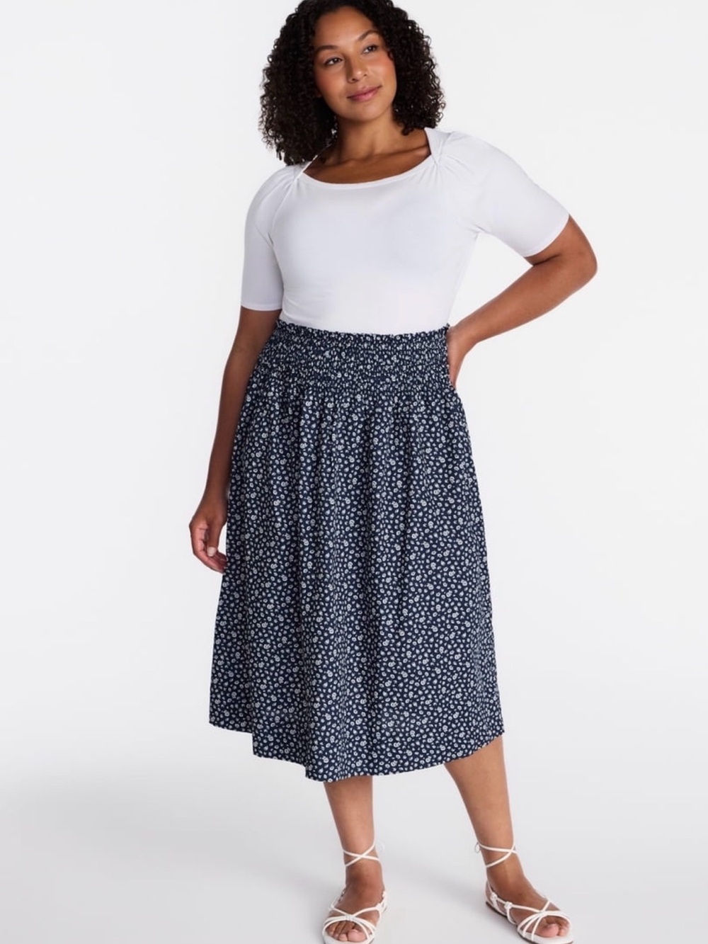 Floral smocked skirt